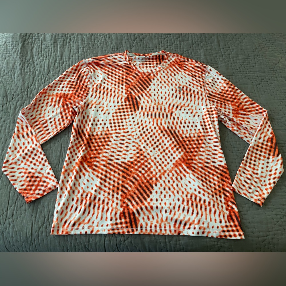 Reel Legends “Keep It Cool” Men’s Shirt Sz Large Long Sleeve Orange Geo Pattern